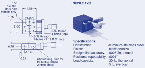 Linear Translation Stages-Single Axis, .50-1.00