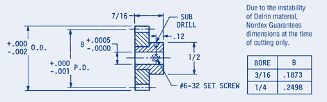 Spur Gear-Hub Style, Delrin® 48 Pitch, 3/16 Face