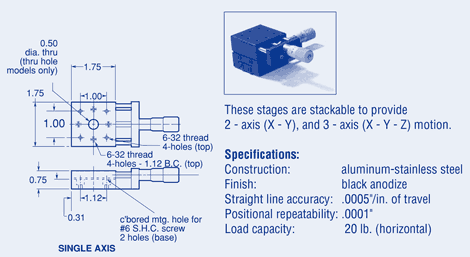 Linear Translation Stages 2-axis, .50 to 1.00