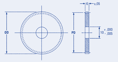 SPUR GEAR HUBLESS 1,0 mod., 6mm face, 10mm bore