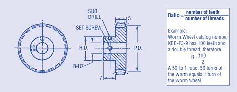 Worm Wheel, Pin Hub - 0,5 module